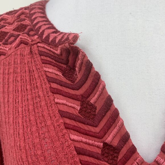 Lucky Brand Drop Needle Sweater Womens M Medium Rosy Embroidered Linen Blend - Picture 4 of 16